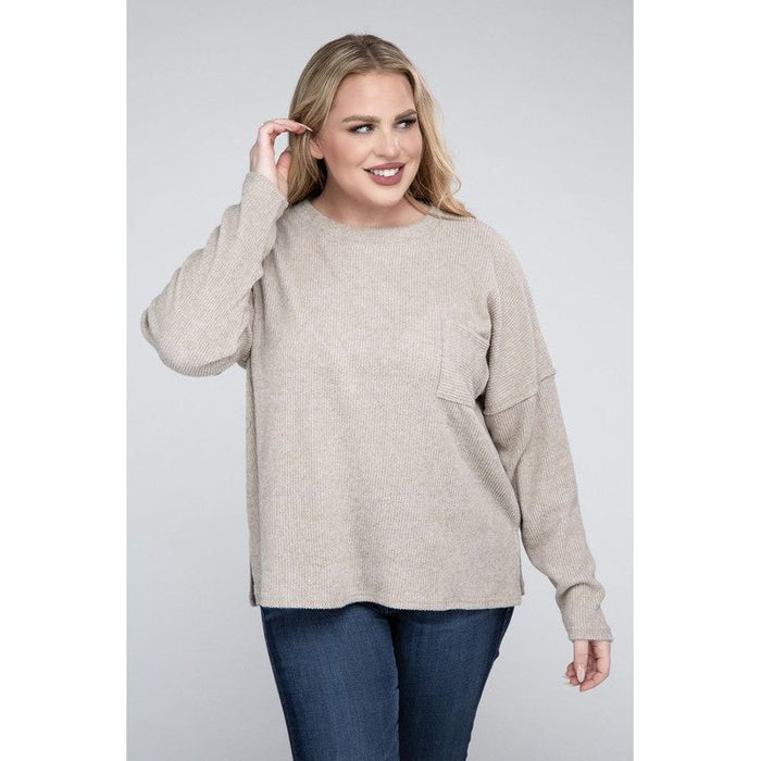 Plus Ribbed Brushed Melange Hacci Sweater