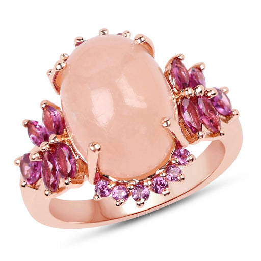 Bids.com 14K Rose Gold Plated 9.13 Carat Genuine Morganite and Rhodolite .925 Sterling Silver Ring Rings
