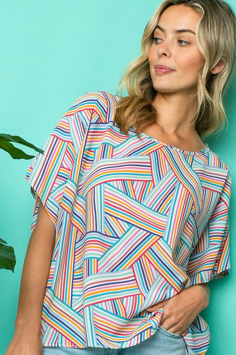 Plus Multi Geo Woven Kimono Top