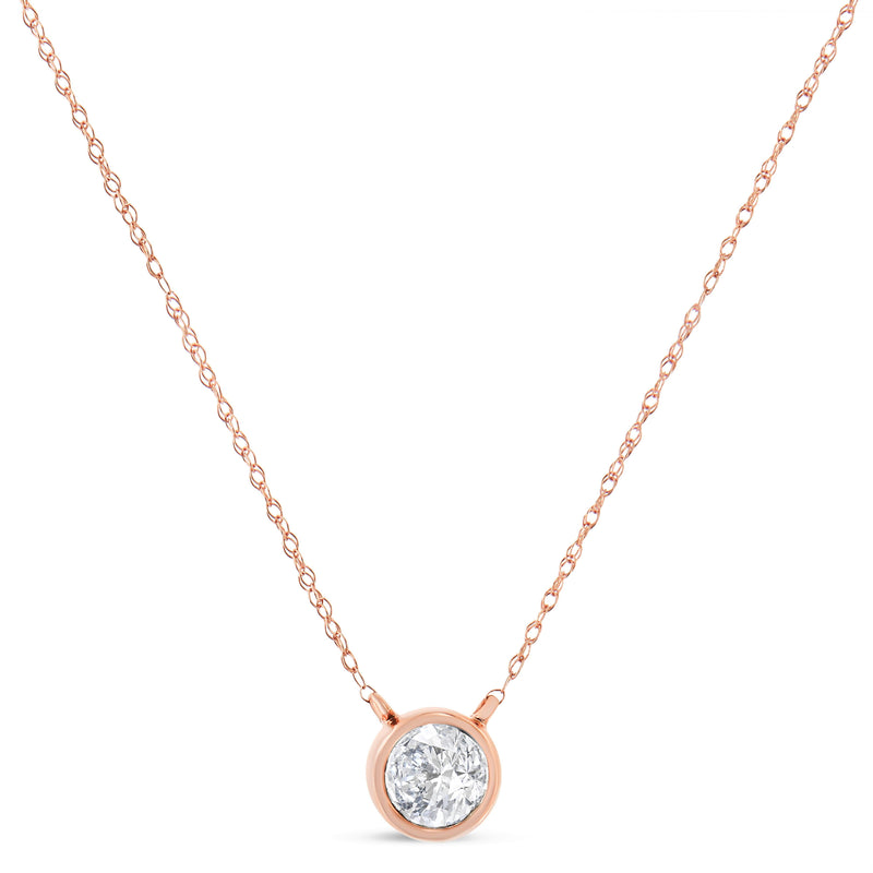 Bids.com AGS Certified 10K Rose Gold 1/5 Cttw Bezel Set Round Diamond Solitaire 16-18" Adjustable Pendant Necklace (H-I Color, VS1-VS2 Clarity) Necklaces