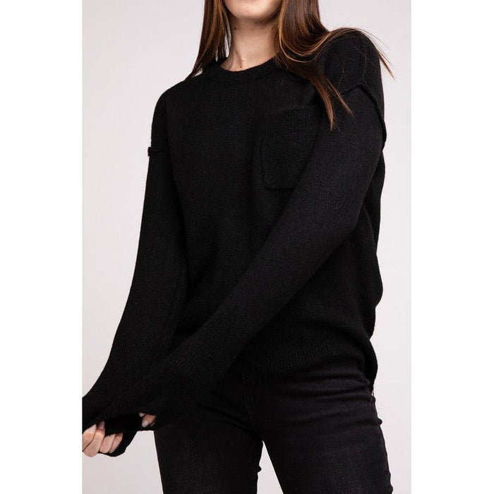 Melange Hi-Low Hem Round Neck Sweater