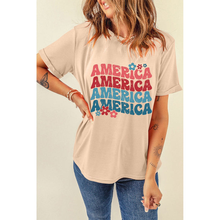 AMERICA Round Neck Short Sleeve T-Shirt