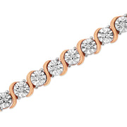 Bids.com 14K Rose Gold Plated .925 Sterling Silver 1/10 Cttw Diamond Round Miracle Plate and "S" Link Tennis Bracelet (I-J Color, I2- I3 Clarity) - 7" Bracelets