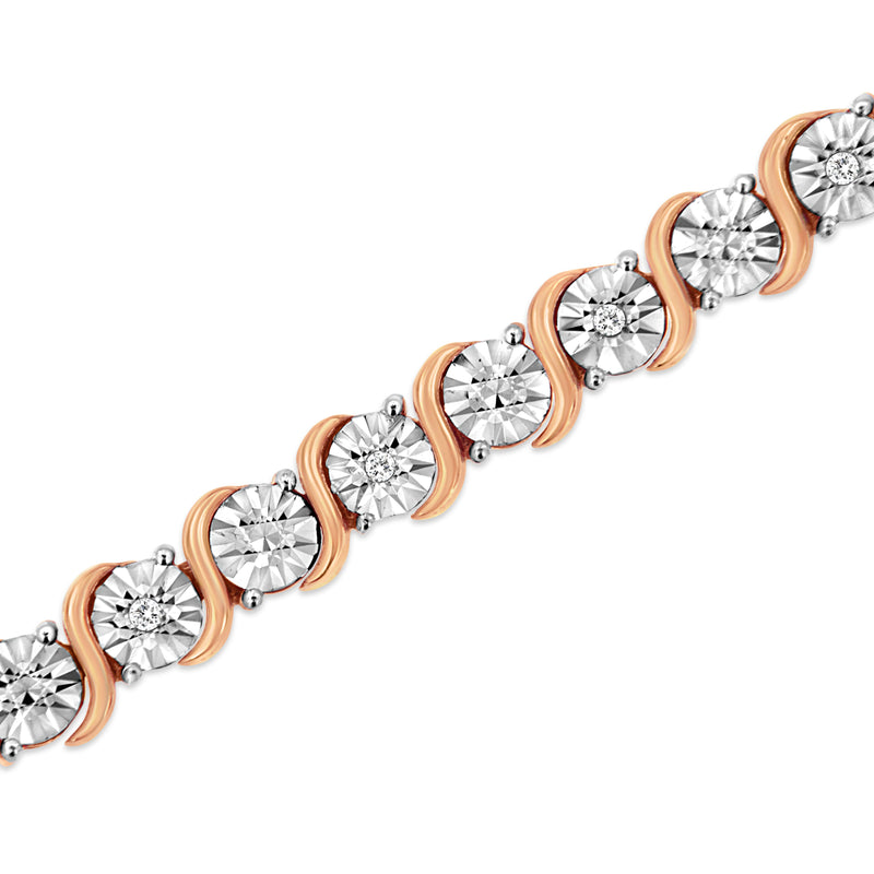Bids.com 14K Rose Gold Plated .925 Sterling Silver 1/10 Cttw Diamond Round Miracle Plate and "S" Link Tennis Bracelet (I-J Color, I2- I3 Clarity) - 7" Bracelets