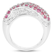 Bids.com 1.81 Carat Genuine Ruby and White Zircon .925 Sterling Silver Ring Rings