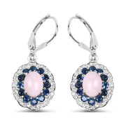 Bids.com 4.00 Carat Genuine Opal Pink, Blue Sapphire and White Topaz .925 Sterling Silver Earrings Earrings