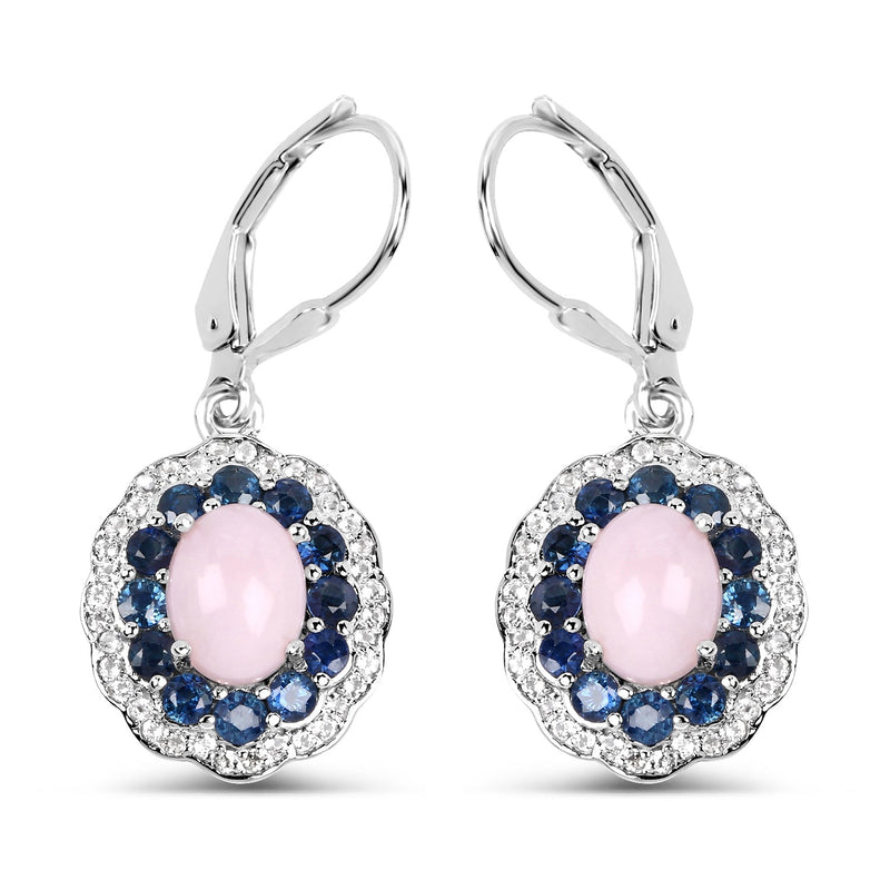 Bids.com 4.00 Carat Genuine Opal Pink, Blue Sapphire and White Topaz .925 Sterling Silver Earrings Earrings