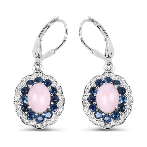 Bids.com 4.00 Carat Genuine Opal Pink, Blue Sapphire and White Topaz .925 Sterling Silver Earrings Earrings