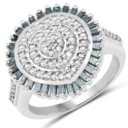 Bids.com 0.74 Carat Genuine White Diamond and Green Diamond .925 Sterling Silver Ring Rings
