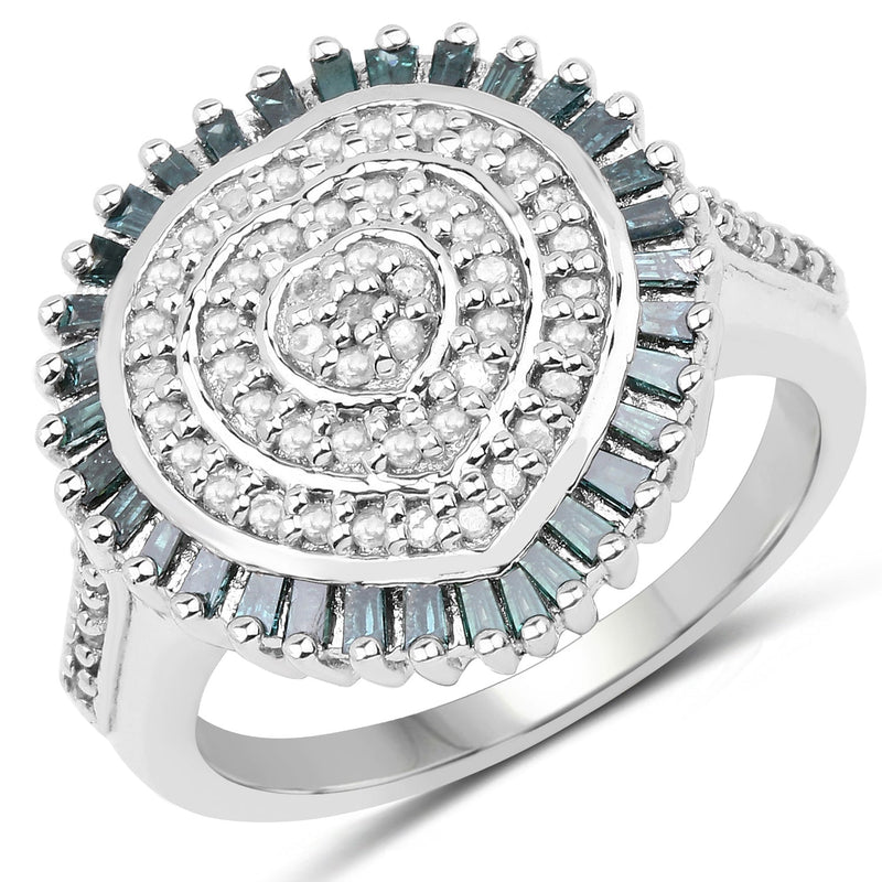 Bids.com 0.74 Carat Genuine White Diamond and Green Diamond .925 Sterling Silver Ring Rings