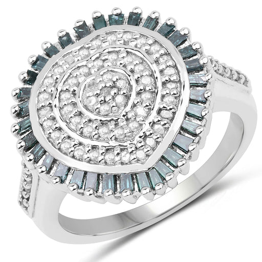 Bids.com 0.74 Carat Genuine White Diamond and Green Diamond .925 Sterling Silver Ring Rings