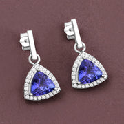 Bids.com 3.86 Carat Genuine Tanzanite and White Diamond 14K White Gold Earrings Earrings