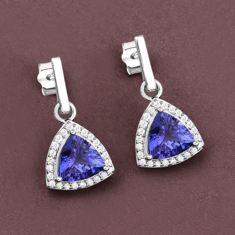 Bids.com 3.86 Carat Genuine Tanzanite and White Diamond 14K White Gold Earrings Earrings