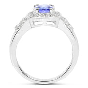 Bids.com 1.42 Carat Genuine Tanzanite & White Topaz .925 Sterling Silver Ring Rings