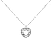 Bids.com .925 Sterling Silver 1.0 Ctw Diamond Shadow Open Heart Halo 18" Pendant Necklace (I-J Color, I1-I2 Clarity) Necklaces