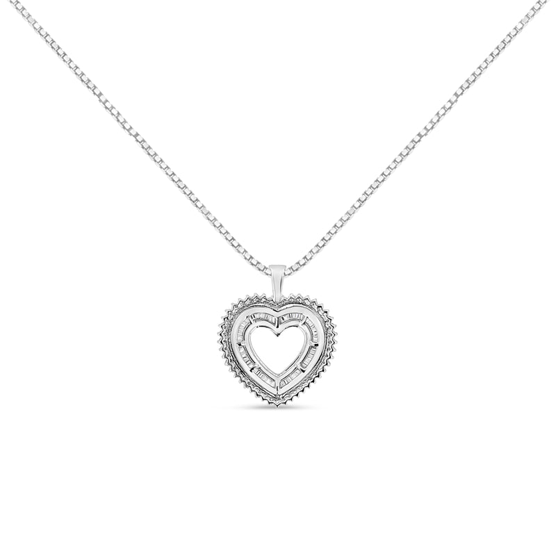 Bids.com .925 Sterling Silver 1.0 Ctw Diamond Shadow Open Heart Halo 18" Pendant Necklace (I-J Color, I1-I2 Clarity) Necklaces