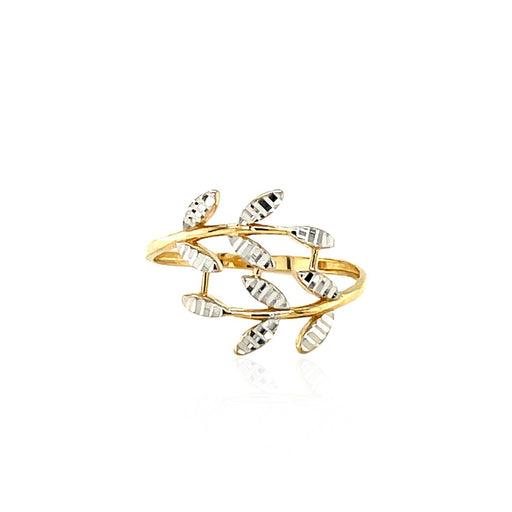 Bids.com 14k Two Tone Gold Crossover Ring with Textured Leaves Rings