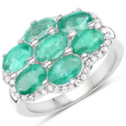 Bids.com 3.33 Carat Genuine Zambian Emerald and White Zircon .925 Sterling Silver Ring Rings