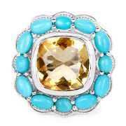 Bids.com 9.26 Carat Genuine Citrine and Turquoise .925 Sterling Silver Ring Rings