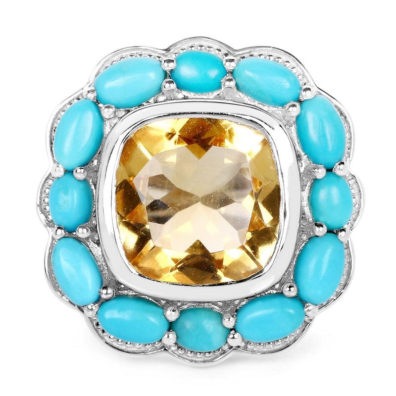 Bids.com 9.26 Carat Genuine Citrine and Turquoise .925 Sterling Silver Ring Rings