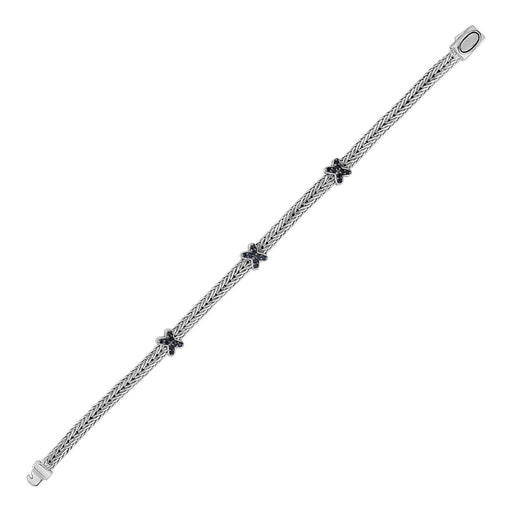 Bids.com Woven Rope Bracelet with Black Sapphire X Accents in Sterling Silver Bracelets