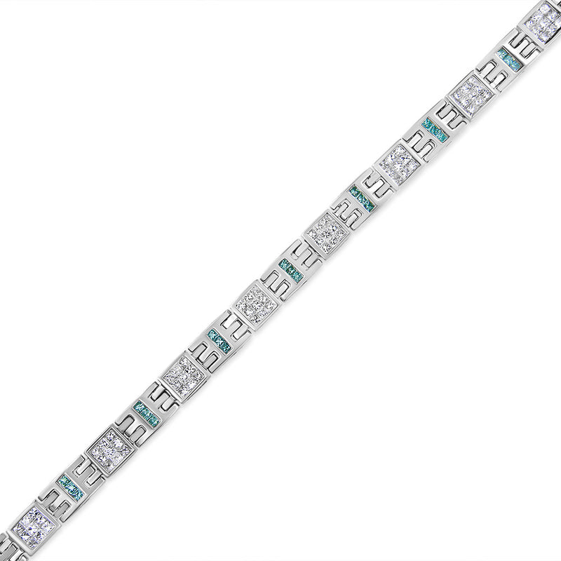 Bids.com 14K White Gold Princess-Cut white and Blue Diamond 3.00 cttw Fashion Link Bracelet (H-I Color, SI1-SI2 Clarity) Bracelets