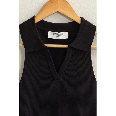 Sleeveless Collared Crop Knit Top