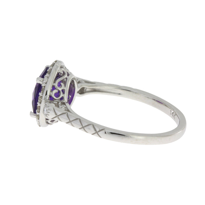 Bids.com 2.07ct Amethyst Diamond Ring 14KT White Gold Rings