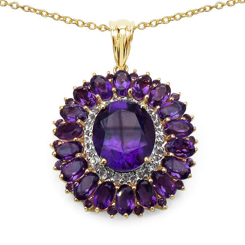 Bids.com 14K Yellow Gold Plated 8.55 Carat Genuine Amethyst & White Topaz .925 Sterling Silver Pendant Pendants