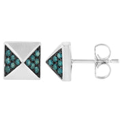 Bids.com 14K White Gold 1/4 Cttw Treated Blue Diamond Pyramid Stud Earring (Blue Color, SI1-SI2 Clarity) Earrings
