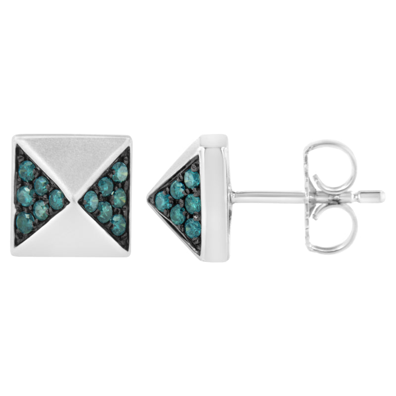Bids.com 14K White Gold 1/4 Cttw Treated Blue Diamond Pyramid Stud Earring (Blue Color, SI1-SI2 Clarity) Earrings