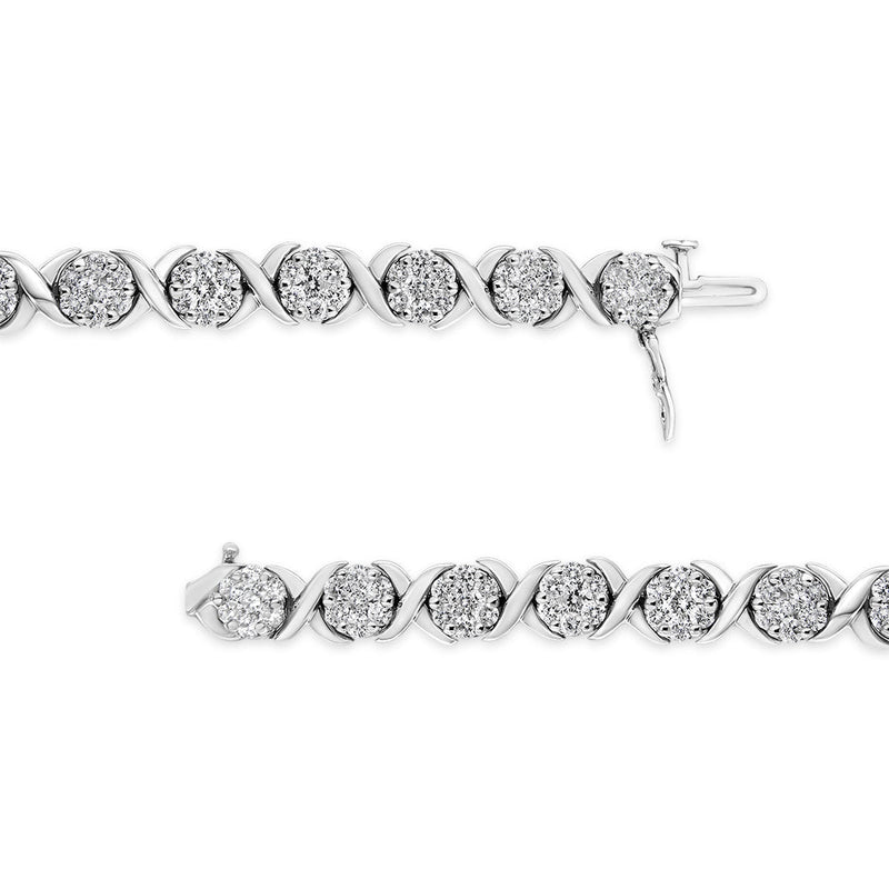 Bids.com 14K White Gold 6-1/3 Cttw Round Brilliant-Cut Diamond Round Cluster & X-Link 7" Tennis Bracelet (I-J Color, SI2-I1 Clarity) Bracelets