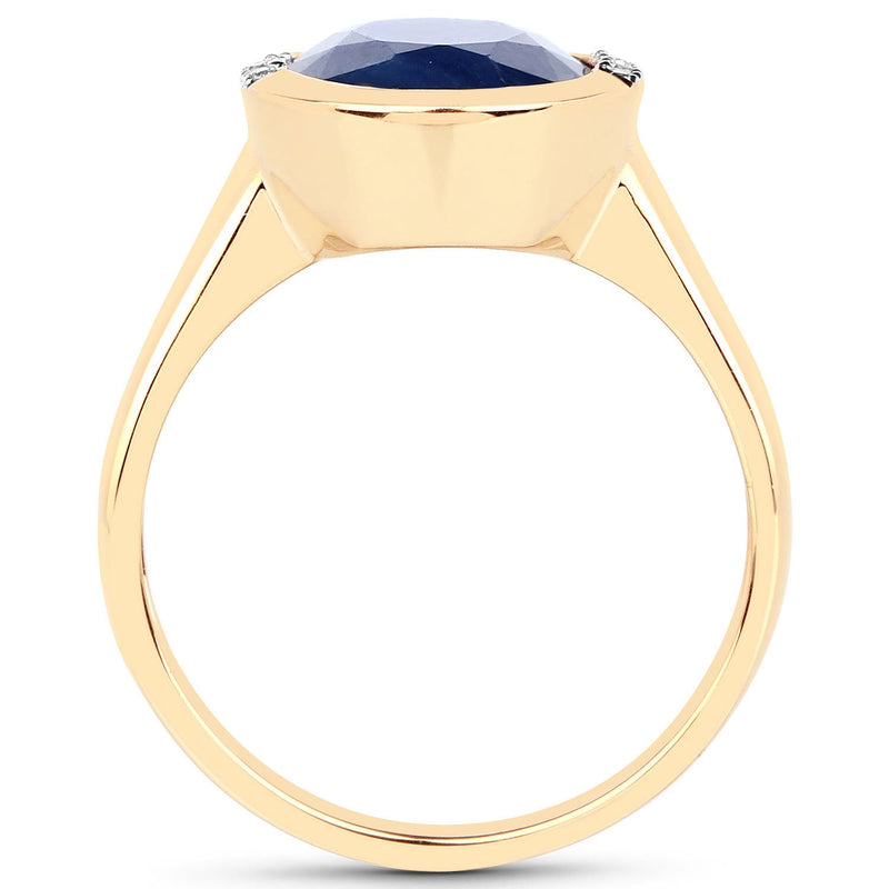 Bids.com 4.85 Carat Genuine Blue Sapphire and White Diamond 14K Yellow Gold Ring Rings