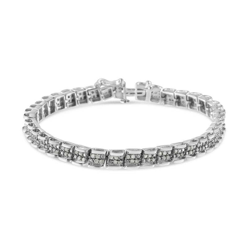 Bids.com .925 Sterling Silver 2.0 Cttw Diamond 7" Round Miracle Plate Link Bracelet (I-J Color, I2-I3 Clarity) Bracelets