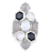 Bids.com 10.30 Carat Genuine White Rainbow Moonstone, Labradorite And Black Onyx .925 Sterling Silver Ring Rings
