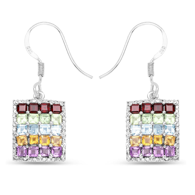 Bids.com 4.32 Carat Genuine Multi Stones .925 Sterling Silver Earrings Earrings