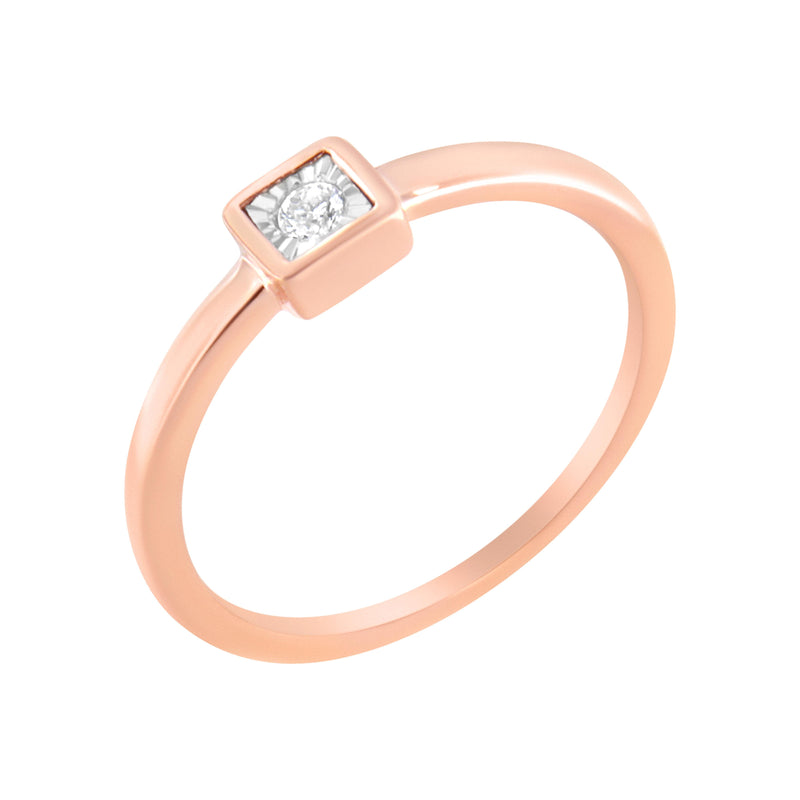 Bids.com 14K Rose Gold Plated .925 Sterling Silver 1/20 cttw Miracle Set Diamond Promise Ring (J-K Color, I1-I2 Clarity) - Size 6 Rings