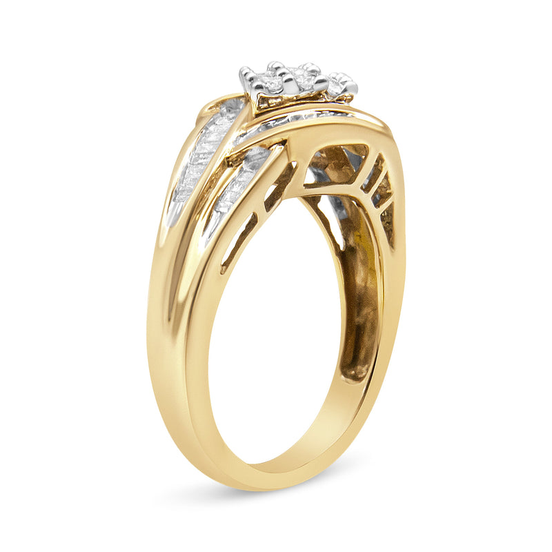Bids.com 10K Yellow and White Gold 3/4 Cttw Diamond Cluster and Swirl Ring (H-I Color, I1-I2 Clarity) Rings