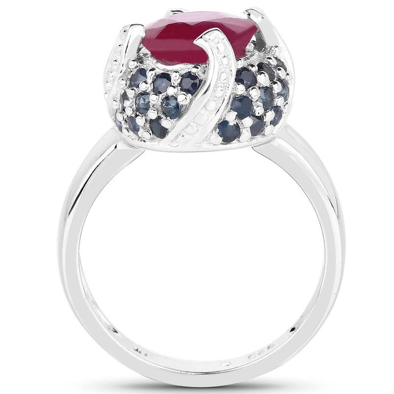 Bids.com 3.70 Carat Glass Filled Ruby and Blue Sapphire .925 Sterling Silver Ring Rings