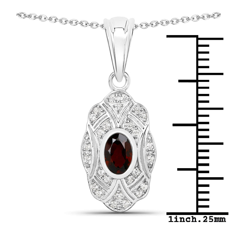 Bids.com 0.63 Carat Genuine Garnet and White Topaz .925 Sterling Silver Pendant Pendants