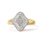 Bids.com 10K Yellow Gold 1/2 Cttw Round And Baguette-cut Diamond Rhombus Head and Halo Ring (I-J Color, I1-I2 Clarity) - Ring Size 7 Rings