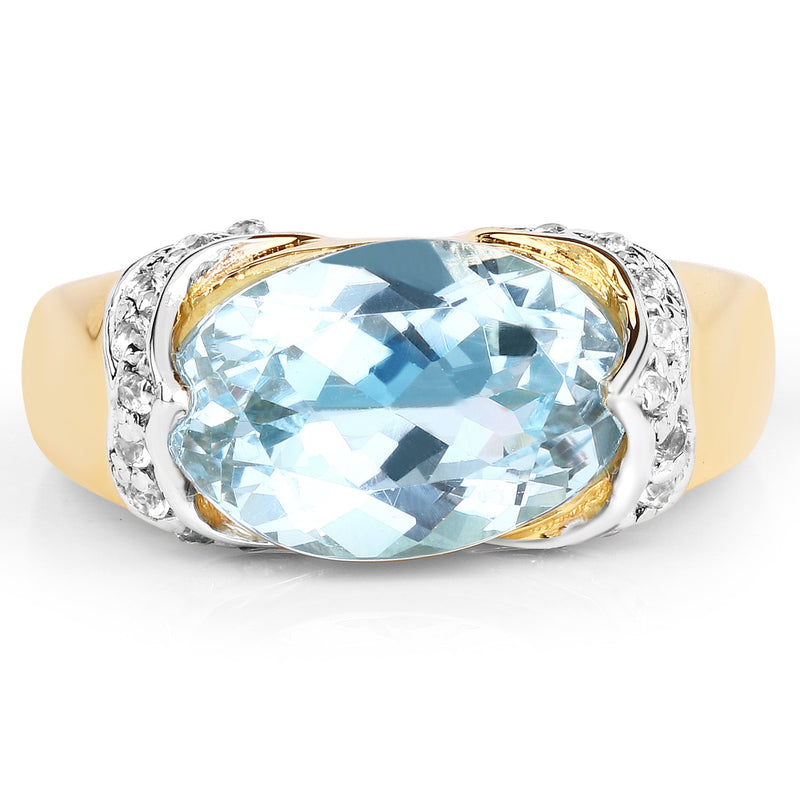 Bids.com 14K Yellow Gold Plated 6.56 Carat Genuine Blue Topaz and White Topaz .925 Sterling Silver Ring Rings
