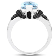 Bids.com 3.81 Carat Genuine Baby Swiss Blue Topaz, Black Diamond and White Diamond .925 Sterling Silver Ring Rings