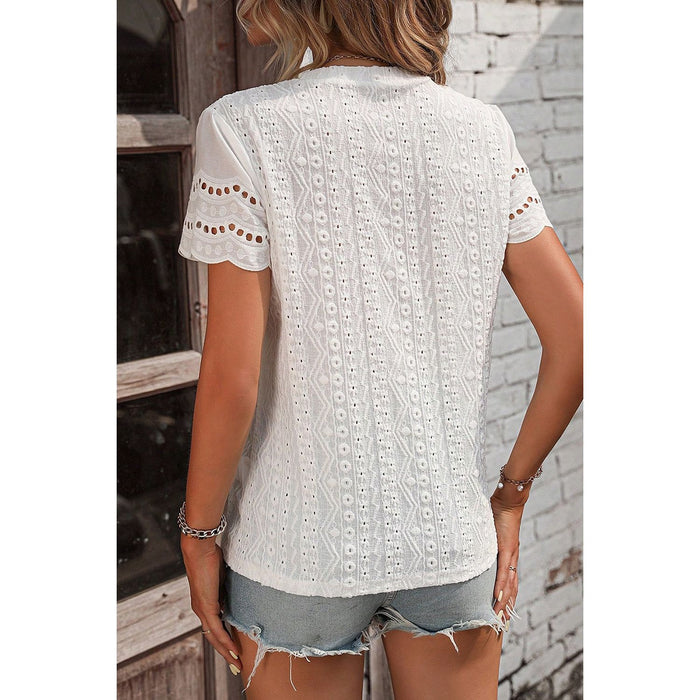 Eyelet Round Neck Short Sleeve Top