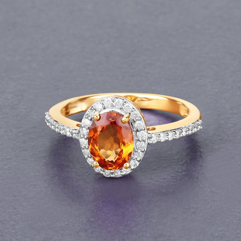 Bids.com 1.66 Carat Genuine Spessartite Garnet and White Diamond 14K Yellow Gold Ring Rings
