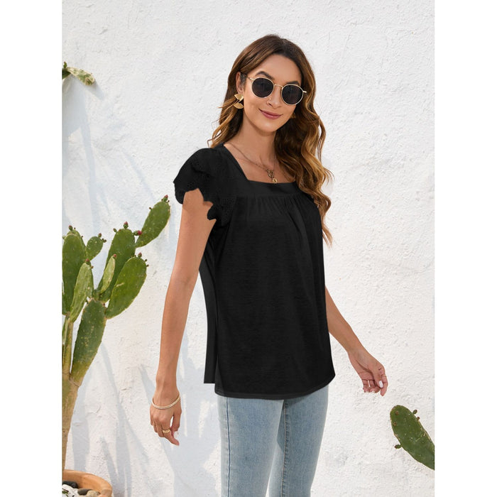 Ruffled Square Neck Cap Sleeve Blouse