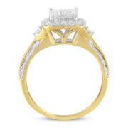 Bids.com 10K Yellow Gold 1.0 Cttw Diamond Composite Cushion-Shape Halo 3-Band-Look Engagement Ring (H-I Color, SI1-SI2 Clarity) - Size 6-1/4 Rings