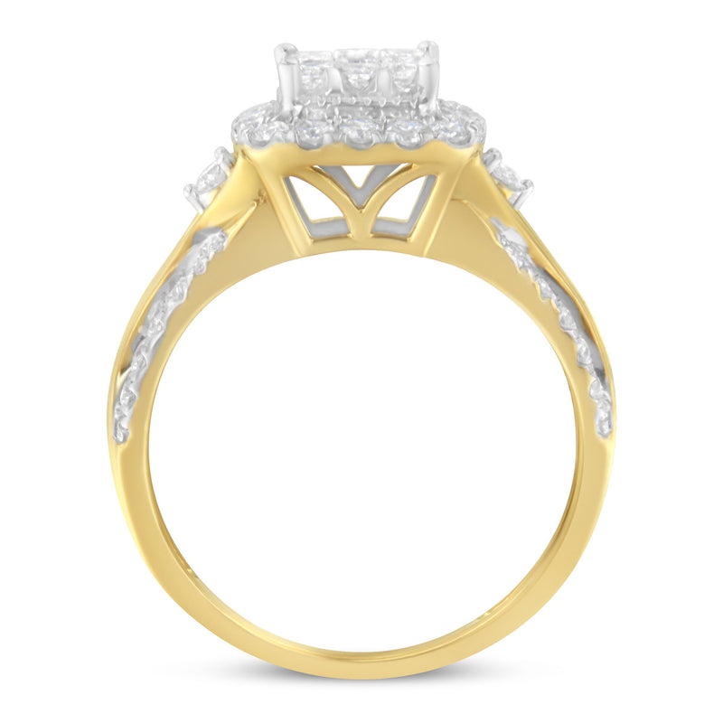 Bids.com 10K Yellow Gold 1.0 Cttw Diamond Composite Cushion-Shape Halo 3-Band-Look Engagement Ring (H-I Color, SI1-SI2 Clarity) - Size 6-1/4 Rings