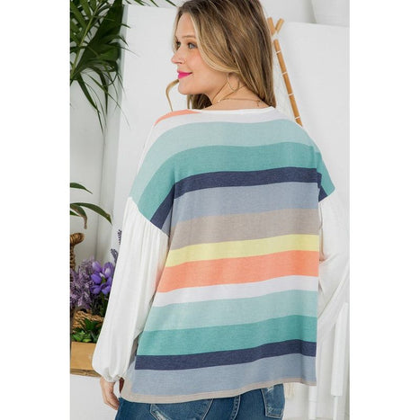 TERRY MULTI STRIPE MIXED BOXY TOP