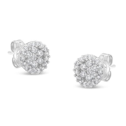 Bids.com 14K White Gold 1/2 Cttw Brilliant-Cut Diamond Halo-Style Cluster Round Button Stud Earrings (H-I Color, I1-I2 Clarity) Earrings